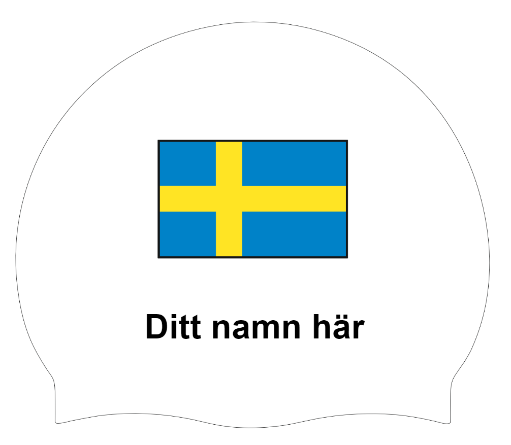 Silicone Badmuts Wit met individuele naam en Vlag Zweden